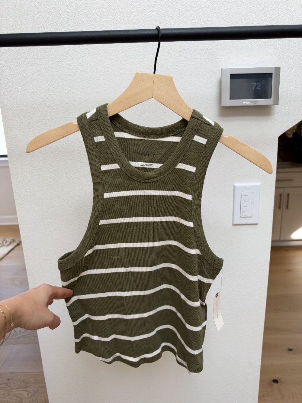 NWT Anthropologie Maeve Olive Green White Striped Ribbed Tank Top Small